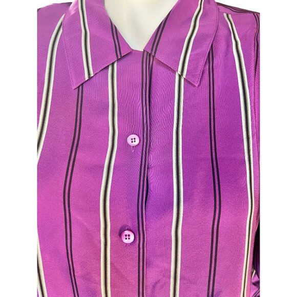 Austin Reed Womens size 14 Petite Shirt Silk Purple Striped Long Sleeve 1990s - Picture 2 of 12